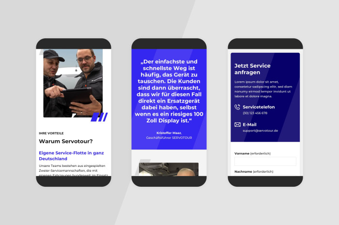 Servotour Responsive Onepager Mobile Ansicht