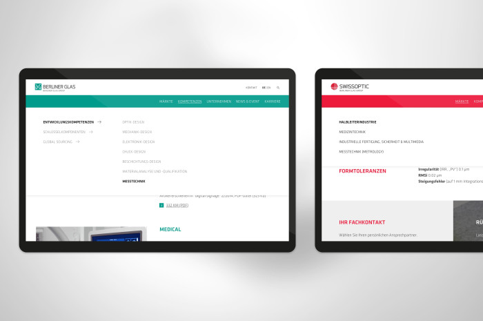 Berliner Glas Corporate Webdesign Navigation